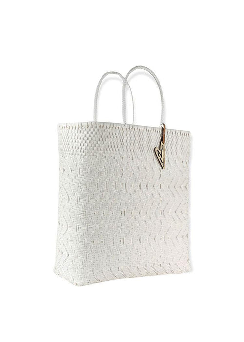 Maria Victoria Solid White Handwoven Tote-Extra Large-Hand In Pocket