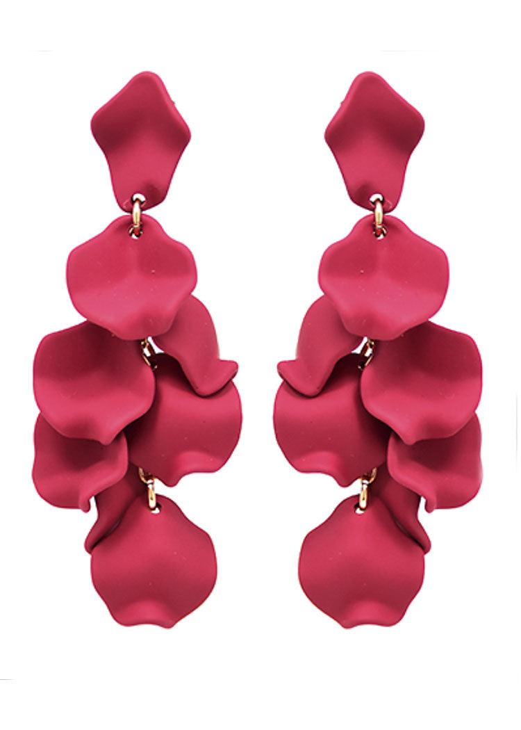 Petal Chandelier Earrings- Burgundy-Hand In Pocket