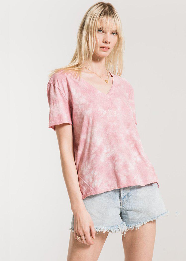 Z Supply Cotton Cloud Tie Dye Tee- Zephyr Pink-Hand In Pocket