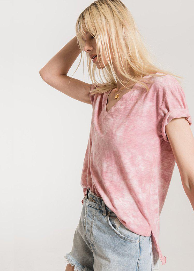 Z Supply Cotton Cloud Tie Dye Tee- Zephyr Pink-Hand In Pocket