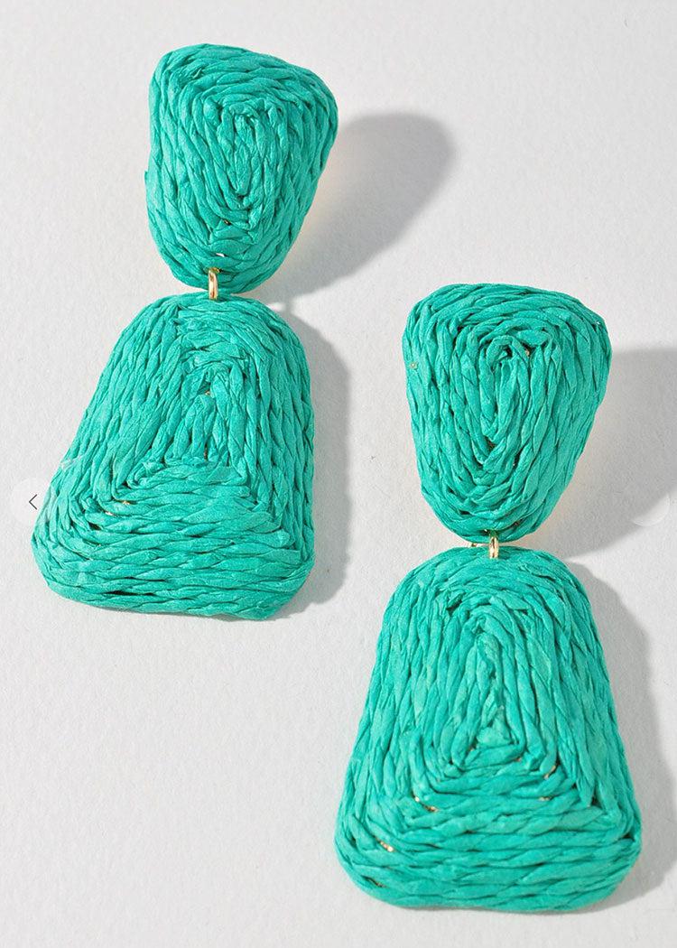 Panay Raffia Drops-Turquoise-Hand In Pocket