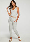 Chaser Poor Boy Cropped Double V Tank - Heather Grey-Hand In Pocket