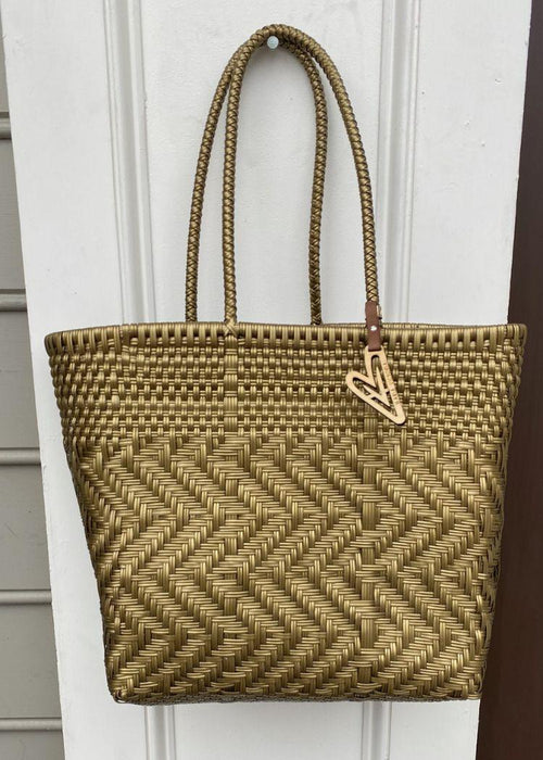 Maria Victoria Saturated Gold Handwoven Tote- Small-Hand In Pocket