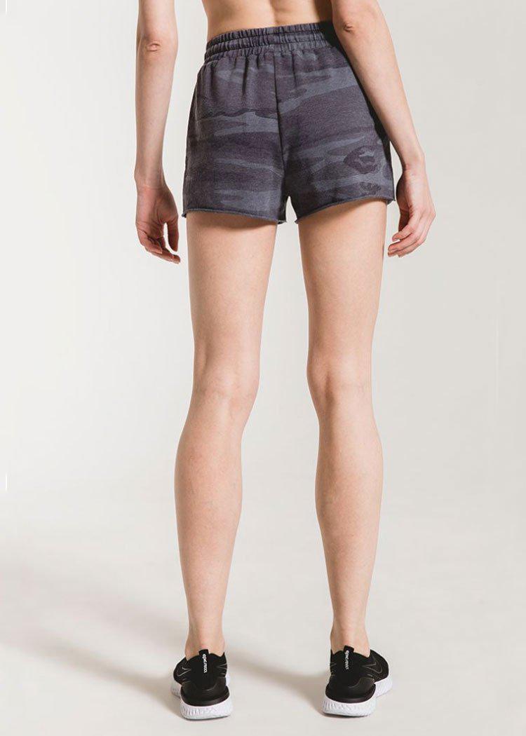 Z Supply Camo Raw Edged Sporty Short - Dark Blue Camo-Hand In Pocket