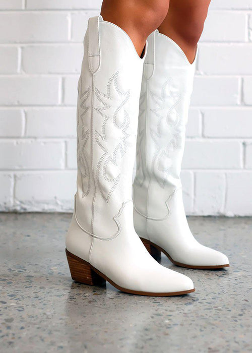 Billini Urson Western Inspired Boot- White-Hand In Pocket