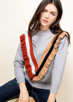 THML Varsity Ruffle Detail Crewneck Sweater-Hand In Pocket