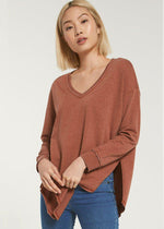 Z Supply The V Neck Weekender Pullover - Whiskey-Hand In Pocket